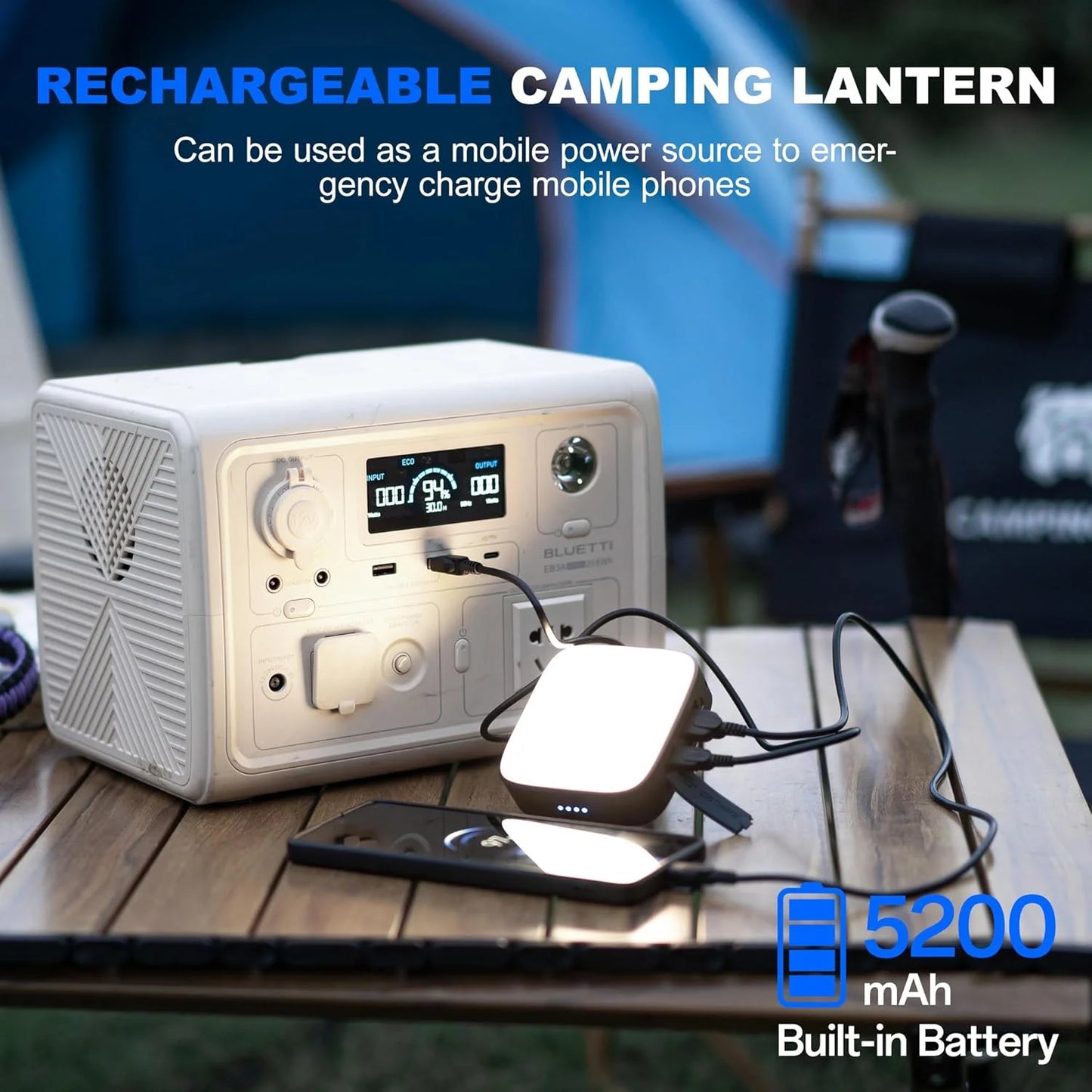 500 Lumen Rechargeable Camping Lantern With Power Bank