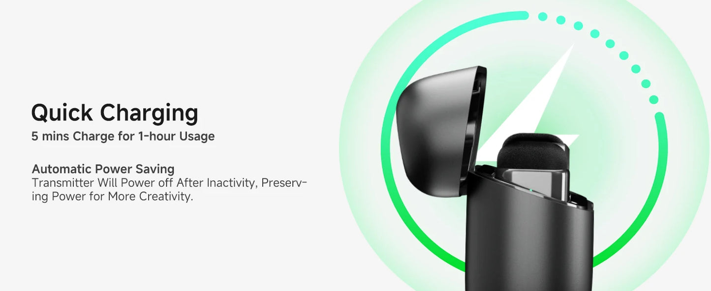 Wireless Lavalier Microphone with AI Noise Cancellation Auto Clipping and App Control
