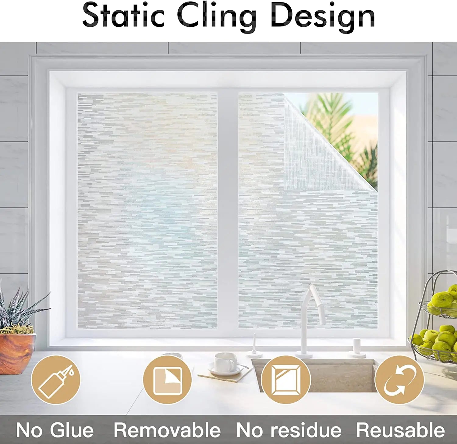Gray Matte Window Film Privacy Stained Glass Film Static Cling Self Adhesive Film Frosted UV Protective Glass Vinyl for Home