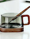 200ml American Latte Glass Coffee Mug With Wooden Tray Spoon Heat-resistant Milk Tea Cup Fresh Ground Coffee Cup