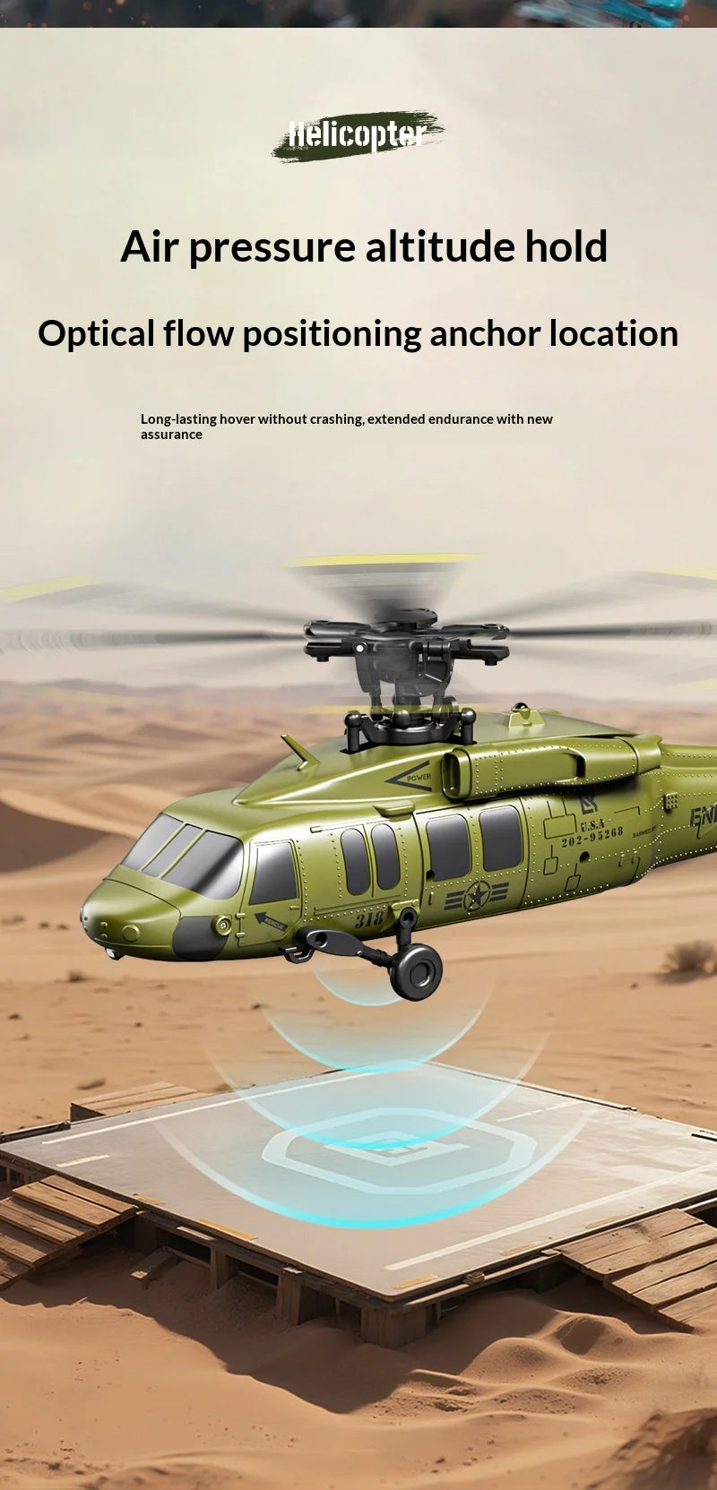 Six Channel Remote Control Military Helicopter With Simulated Stunt Design