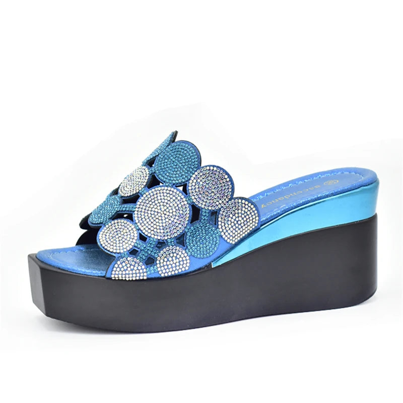 Women Bling High Heel Pumps Ladies Wedding Shoes with Rhinestone Wedges Slides Party Sandals Platform Slipper Peep Toe Shoes