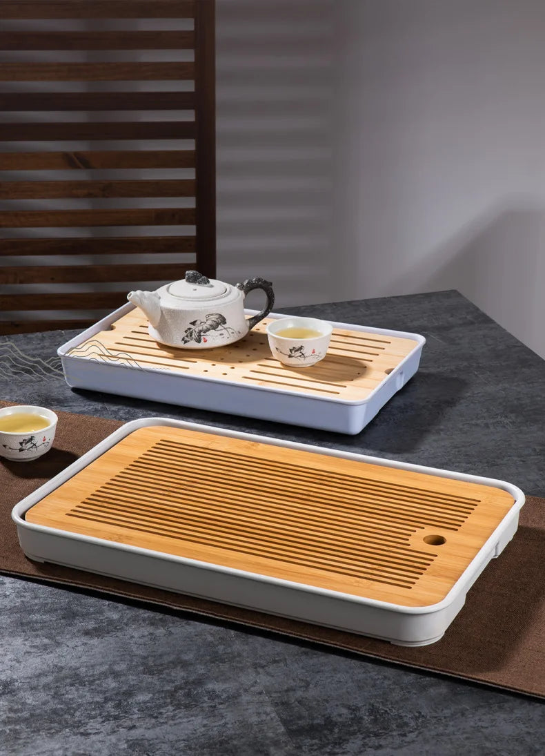 Bamboo Tea Tray Home Living Room Kungfu Tea Set Small Tea Tray Draining Dry Soaking Table Storage Wet And Dry Use
