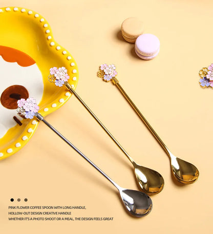 304 Stainless Steel Spoon Cherry Blossoms Spoon Coffee Dessert Spoon Christmas Gifts Tableware Decoration Tea Spoon