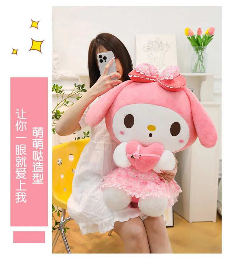 Kawaii Hello Kitty Plush Toy Cute Filled Doll for Kids Birthday Gift Lovely My Melody Kuromi Floral Stuffed Animal Soft Large
