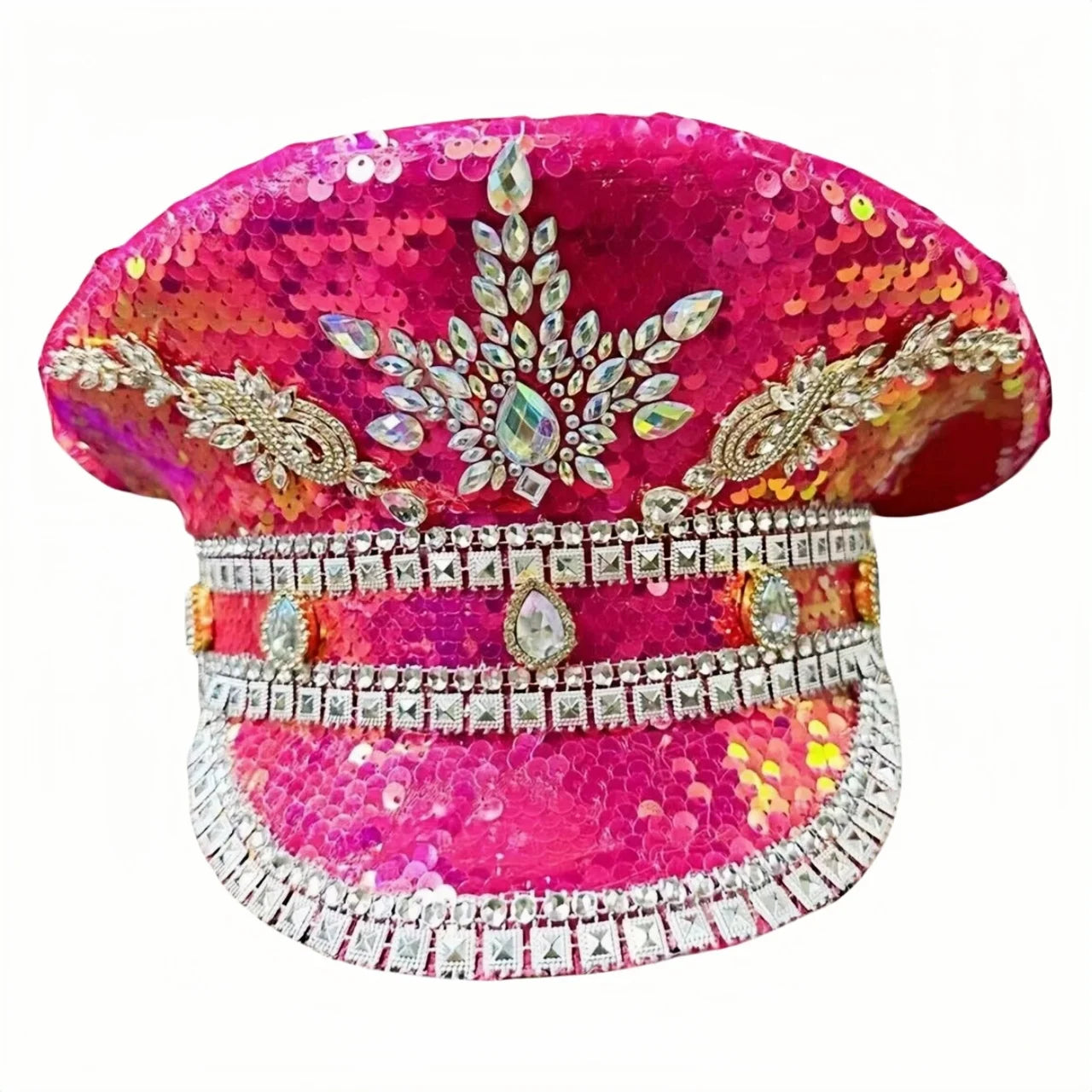 Luxury Festival Captain Hat Rhinestone Military Cap Sergeant Hat Mucis Festival Steampunk Caps for Unisex Adult Masquerade