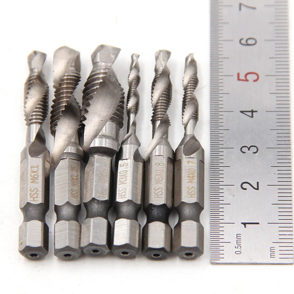 1pcs Hex Shank Titanium Plated HSS Screw Thread Metric Tap Drill Bits Screw Machine Compound Tap M3 M4 M5 M6 M8 M10 Hand Tools