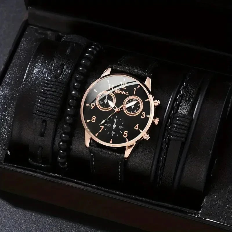 Luxury Minimalist Watch Bracelet Set Business Brown Leather Quartz Wrist Watches for Men