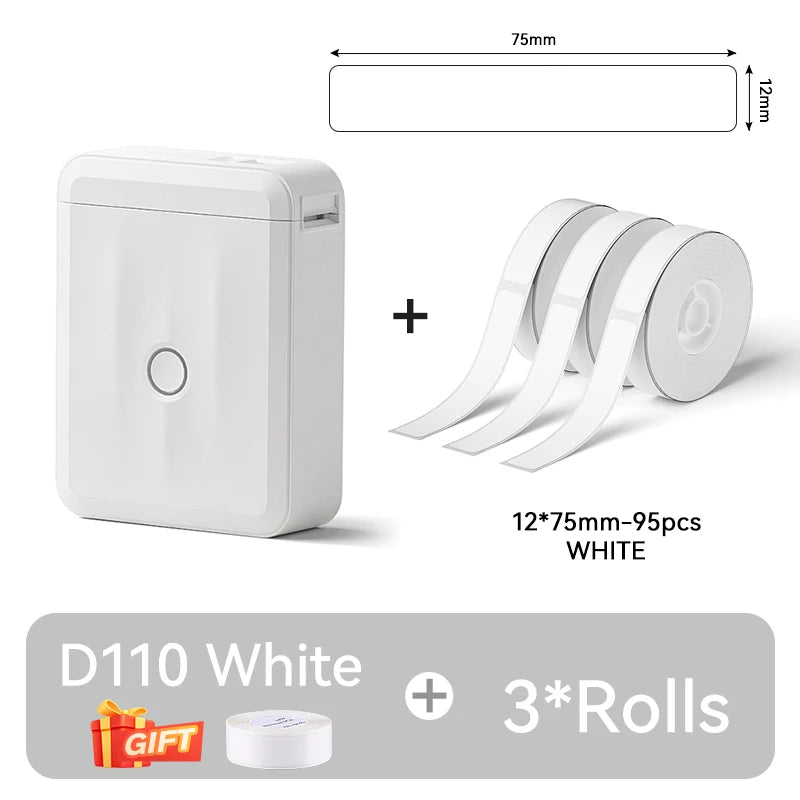 D110 Mini Thermal Label Printer, Portable Bluetooth Label Maker with Tape, Inkless 203 DPI, USB-C Rechargeable