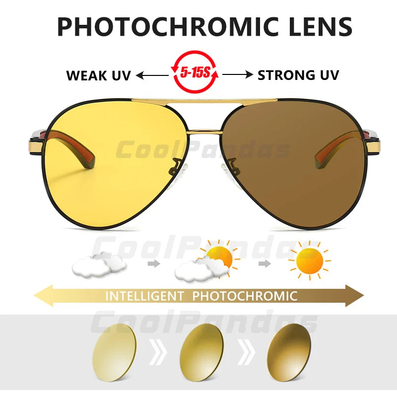 Pilot Photochromic Polarized UV400 Day Night Vision Driving Sunglasses for Men Women