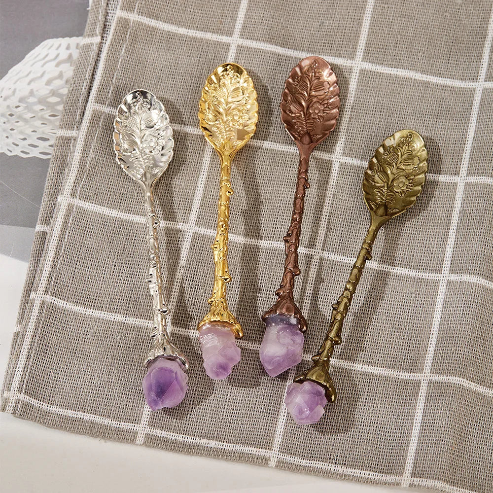 1 Pcs Crystal Head Spoon Vintage Carved Alloy Coffee Spoon Ice Cream Dessert Tea Dining Kitchen Accessories