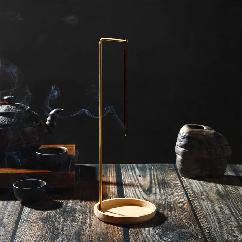 1Pcs Creative Brass Incense Holder Upside Down Wooden Incense Burner Incense Plate Ash Catcher Buddhism Supplies Home Decor