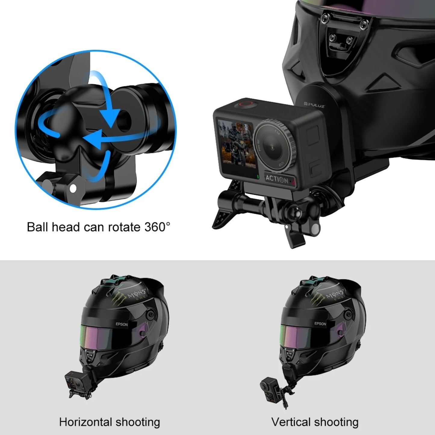 Motorcycle Helmet Chin Clamp Mount for GoPro and Other Action Cameras