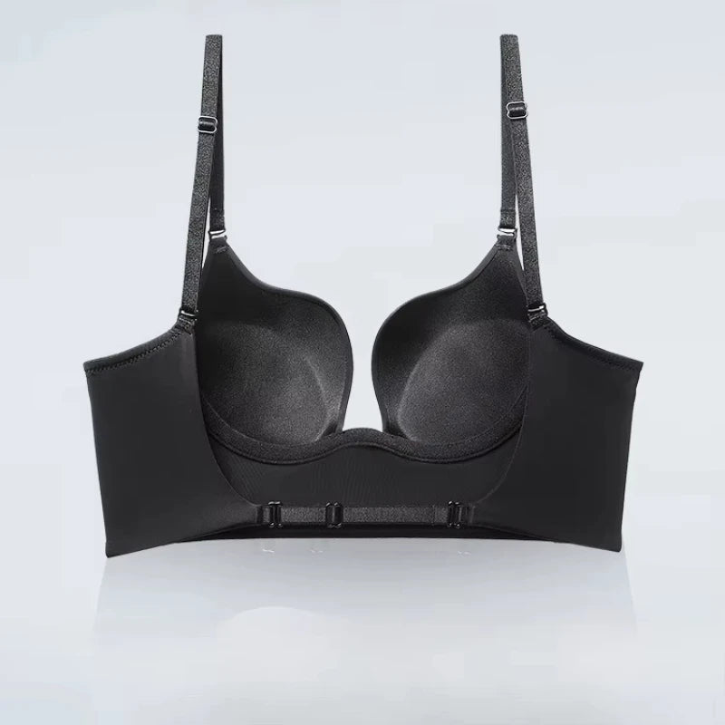 Womens Deep U Neck Seamless Underwire Push Up Bra