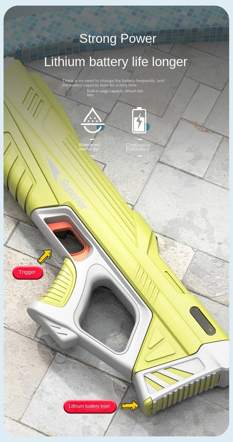 Full Automatic Electric Water Gun 43cm Portable Rechargeable Water Blaster for Outdoor Activities