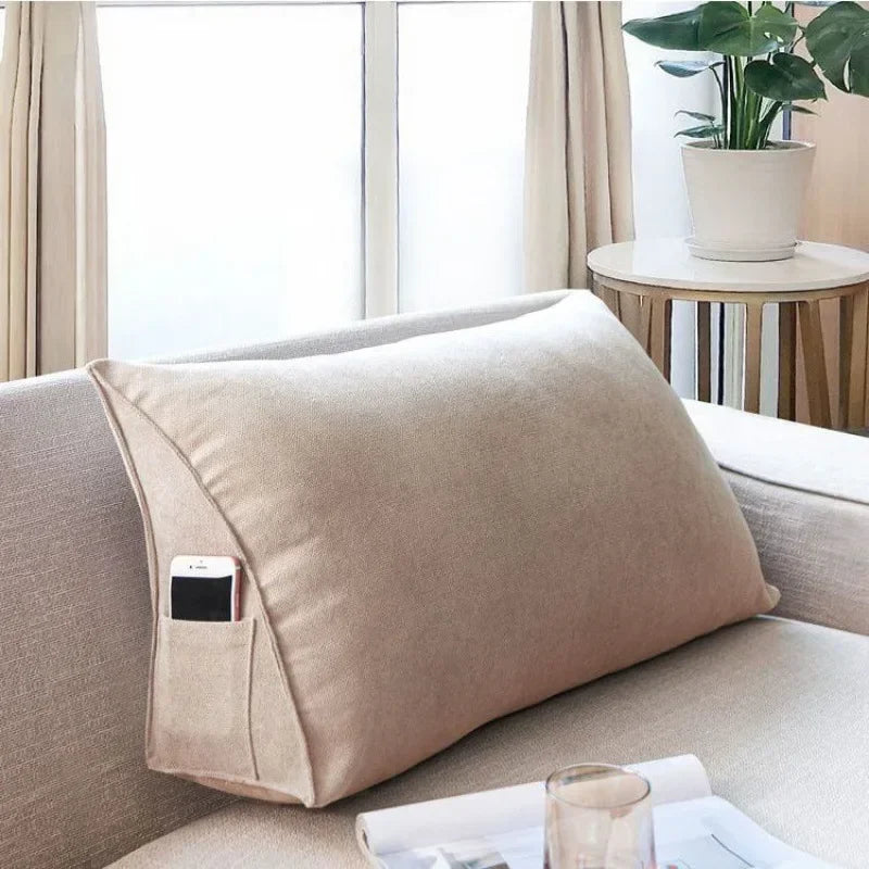 Canvas Lumbar Support Sofa Cushion With Pocket Triangle Backrest Tatami Mat For Living Room Bedroom Ergonomic Pillow