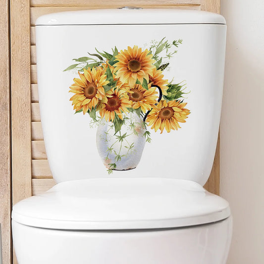 Green Plant Leaves Bathroom Toilet Sticker WC Closestool Wall Sticker Self Adhesive Mural Beautify Flower Home Decoration Decals