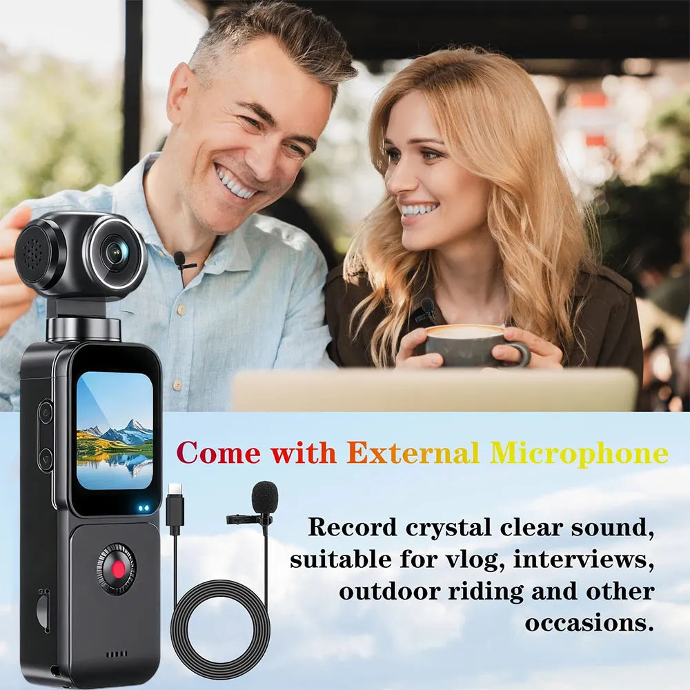 4K Pocket Action Camera 270° Auto Rotatable Stabilization Touch Screen Sports DV Bodycam 4X Zoom Portable Digital Video Recorder