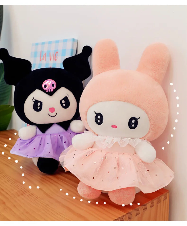 70cm Sanrio Kawaii Kuromi Plush Toy in Princess Tulle Skirt Melody Stuffed Doll Kids Birthday Xmas Gift Cute Pillow for Children
