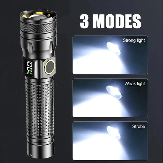 Rechargeable LED Flashlight High Power Waterproof Torch With Power Display