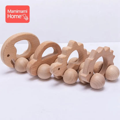 Wooden Baby Dragging Stars Moon Surround Car Beech Baby Toys Car Montessori Toys Hand Coordination Toy Handmade Decoration Gifts