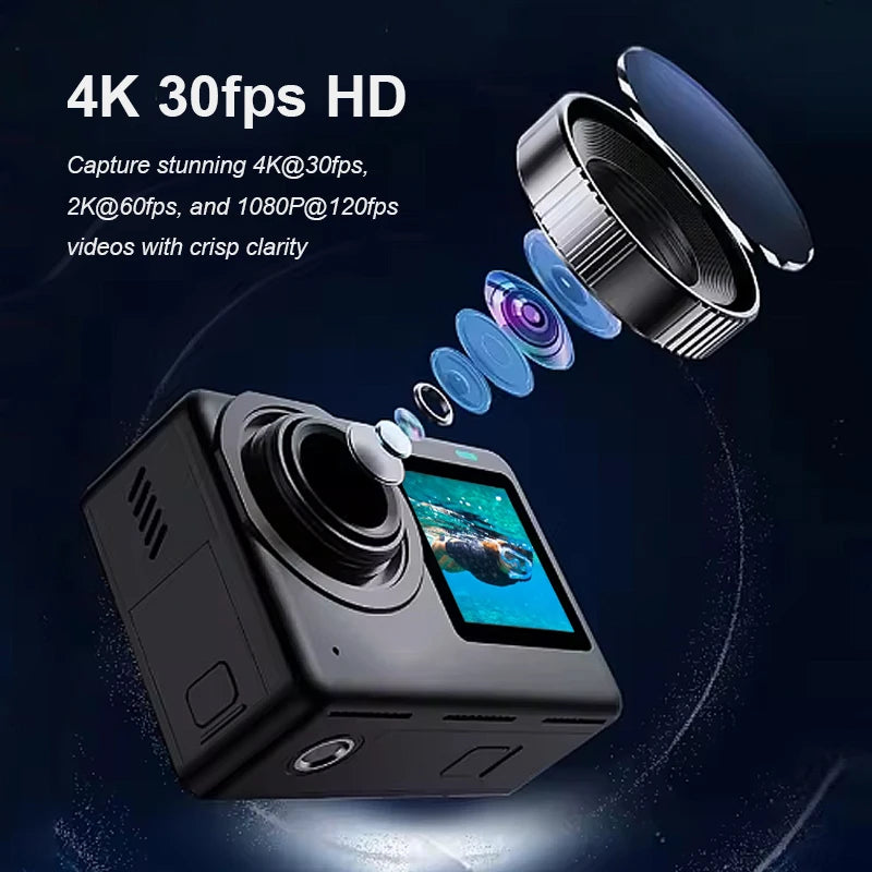 4K Action Camera with 2.33 Inch Touch Screen 5G WiFi HDR and 30M Waterproof Housing