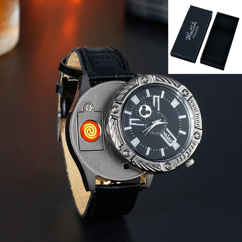 Rechargeable Metal Creative Watch Lighter Cool Trend Tungsten Filament Cigarette Lighter Men's Gift Cigarette Accessories