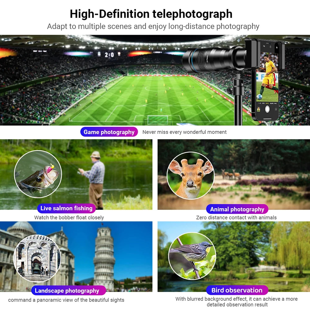 36X Smartphone Telephoto Lens with Tripod and Universal Clip