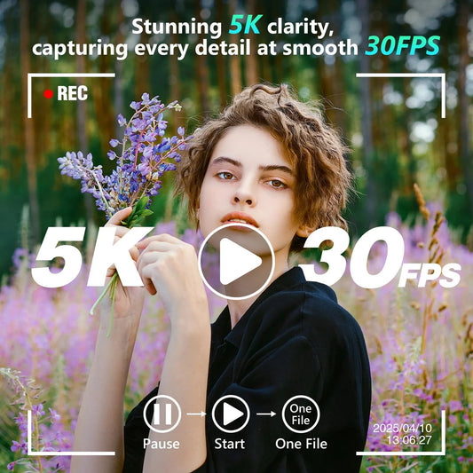 5K 80MP Digital Camera with 6-Axis Stabilization, 270° Flip Screen & 18X Zoom for Vlogging Photography