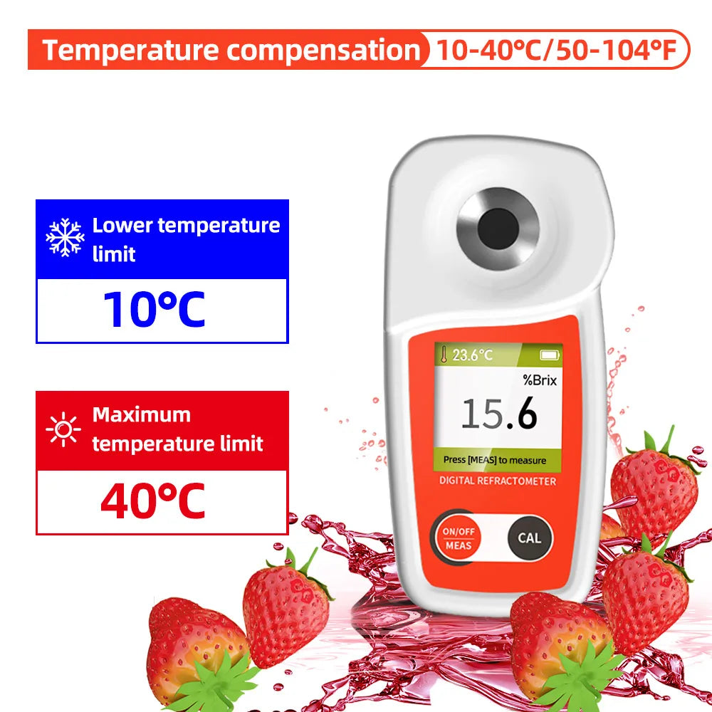 Digital Brix Refractometer Flagfront brix Meter Refractometer Automatic Temperature Compensation Brix Refractometer Range 0-55%，