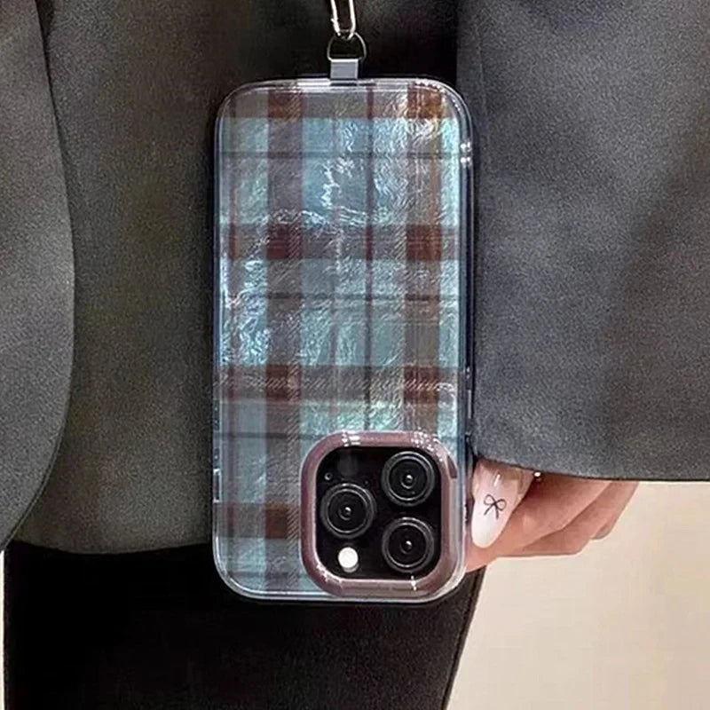 Dopamine Color Block Match Plaid Phone Case For iPhone 17 16 15 14 16E Grid Label Matte Cover