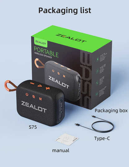 ZEALOT S75 Outdoor Portable Speaker Dual-Driver Bluetooth Speaker, IPX6 Waterproof, True Wireless Stereo for Outdoor