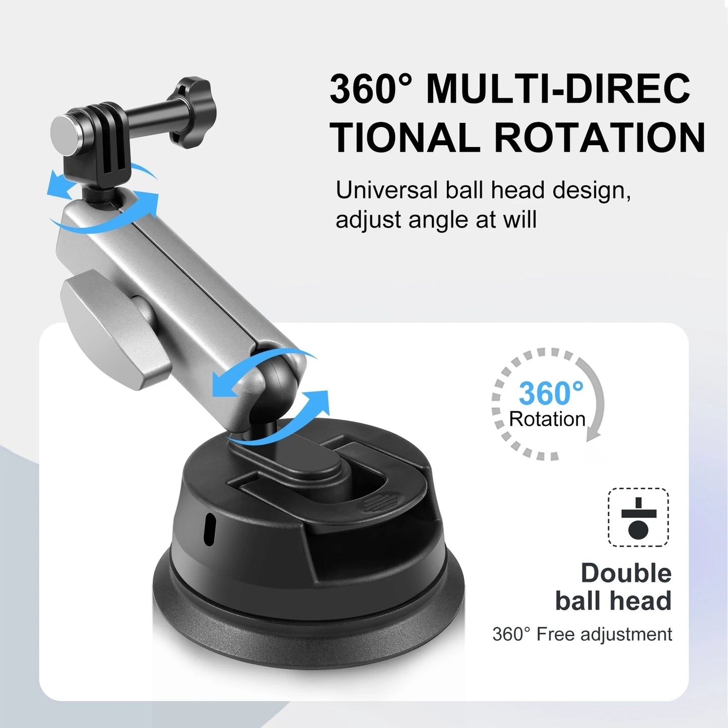 Car Suction Cup Arm Mount with Mount Adapter & Long Screw for Gopro / DJI / Insta360 X3 and other Sports Action Camera