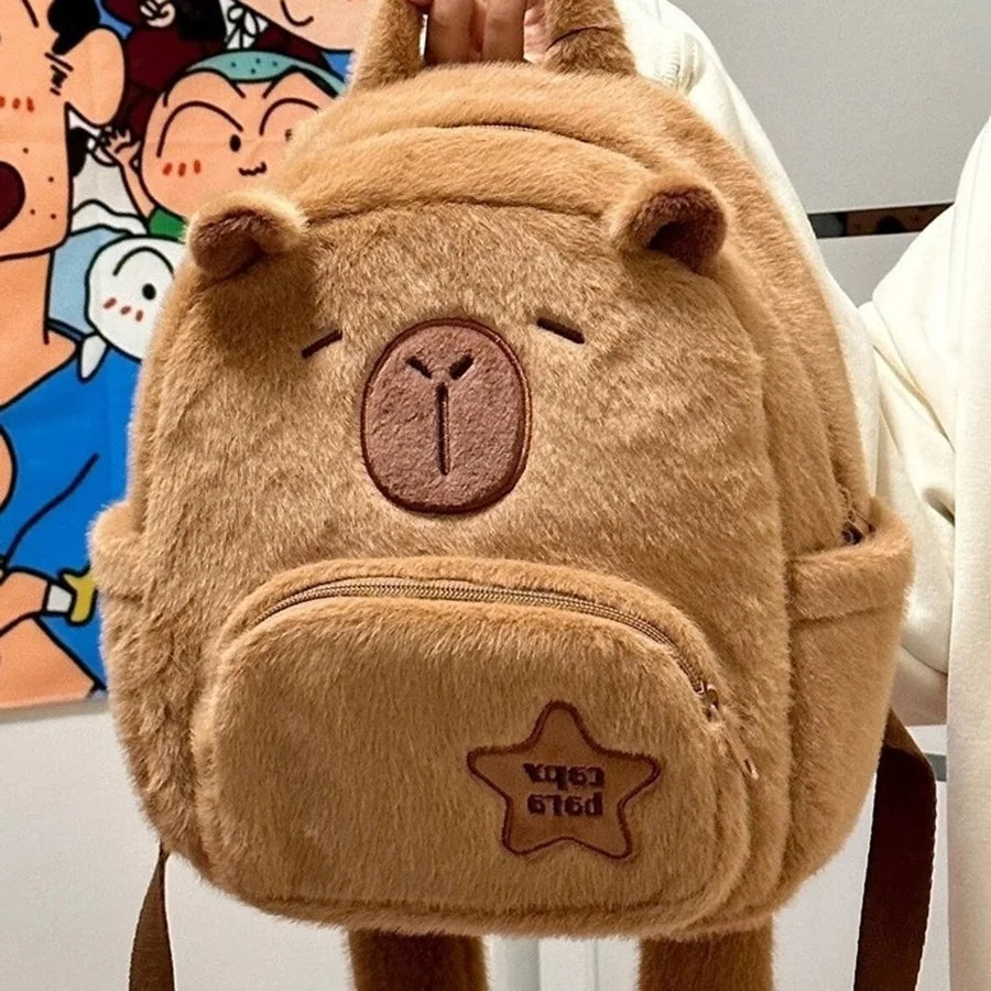 Kawaii Capybara Plush Backpack Soft Shoulder Bag