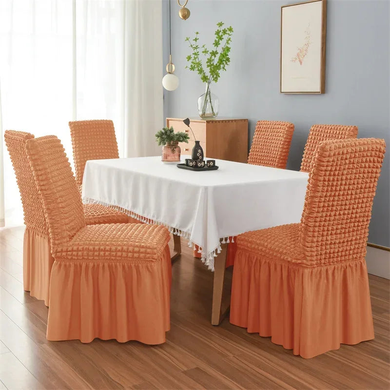 1PC Seersucker Chair Cover with Skirt Stretch Wedding Chairs Covers Dining Room Universal Size Seat Slipcovers for Banquet Party