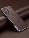 Magnetic Leather for Magsafe Case for iPhone 16 15 14 Pro Max 16Pro Ring Luxury Lens Protection Holder Phone Back Cover