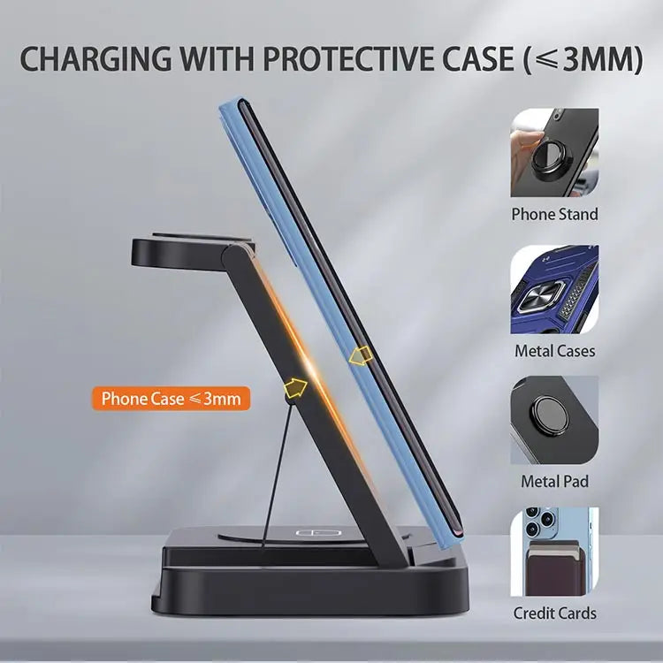4 in 1 Foldable Wireless Charging Station For iPhone 16 15 14 13 12 Apple Watch 7/6 For Samsung Galaxy Watch Chargers 4/3