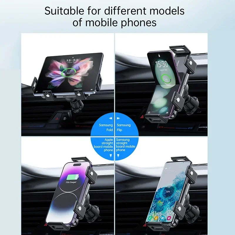 Dual Coil Fold Screen Car Wireless Charger For Samsung Galaxy Z 4 3 Fold Flip iPhone 15 14 Fast Phone Charging Vent Mount Holder