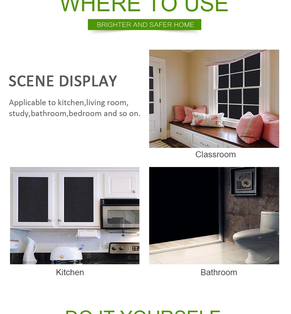 100% Light Blocking Window Film Static Self adhesive Glass Stickers Black Matte Privacy Protective Window Decals Heat Insulation