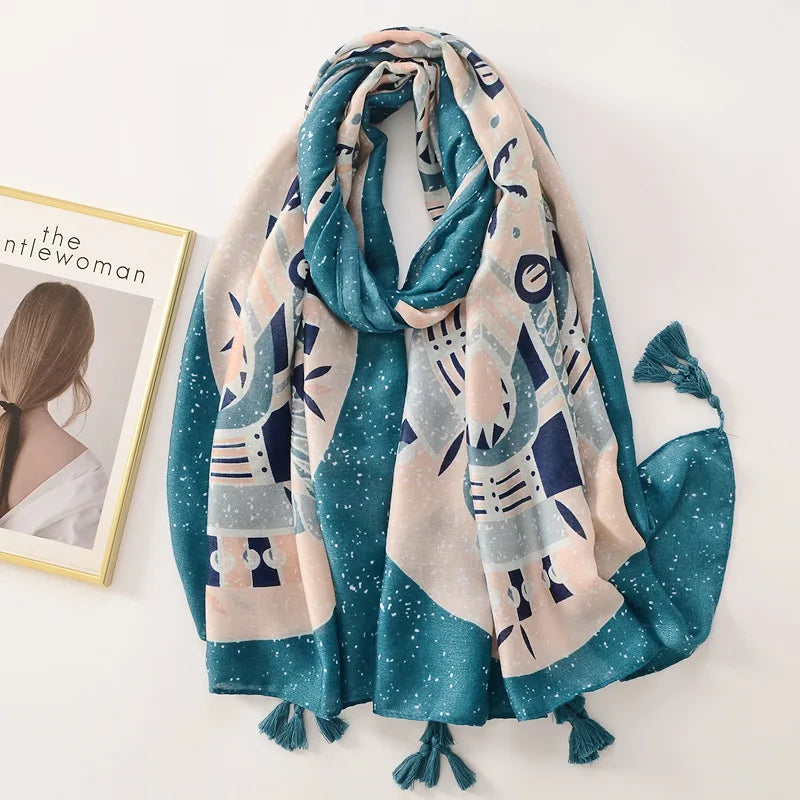 Spring Scarf Pink Blue Floral Paisley Printed Scarves Women Lady Girl Cotton Linen Bohemian Scarf For Summer Beach Shawl Bandana