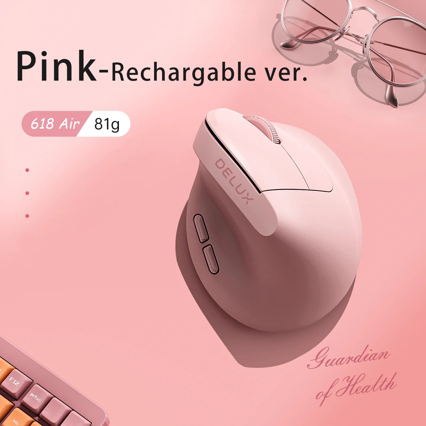 M618 Air Ergonomic Vertical Wireless Mouse – Rechargeable Silent Click, 2400 DPI