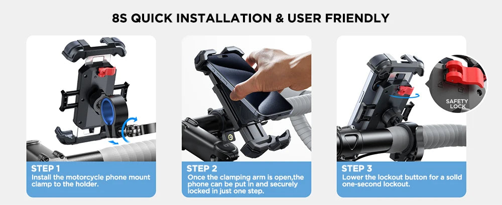 Motorcycle Phone Mount Upgrade Bike Phone Holder Ultra-Stable Bicycle Phone Mount Handlebar Cell Phone Clamp for Scooter