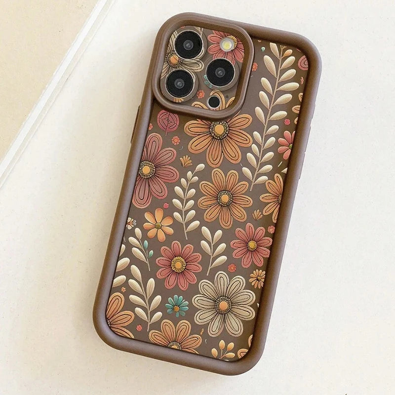 Floral Pattern Protective Camera Lens Phone Case For iPhone 17 16 14 15 Pro Max Air 16E Cover