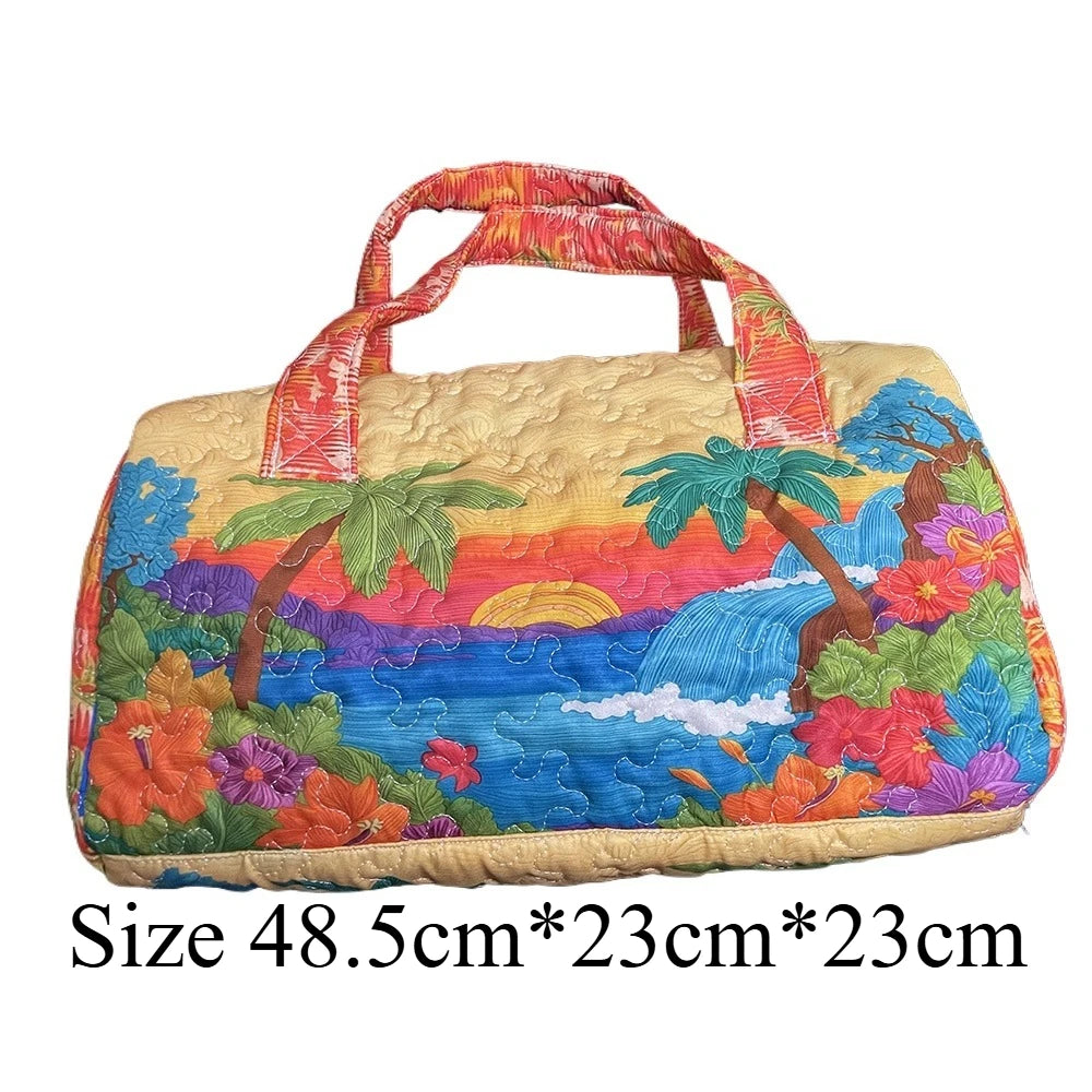 3D Printed Quilted Duffle Bag Tropical Sunset & Coastal Lighthouse Landscape Trendy Travel Weekender Bag Beach Hiking Camping