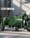 1/10 Alloy Retro Tricycle Side-car Motorcycle Model Diecast Metal Classic Military Motorcycle Model Sound and Light Toy Gift