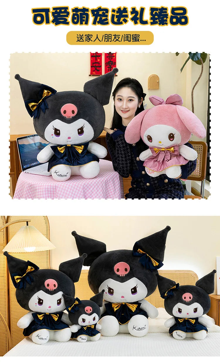 Kawaii Kuromi Plush Toy Melody Stuffed Doll Sanrio My Melody Dress Gift for Kids Birthday Xmas Girls Bedtime Pillow Wholesale