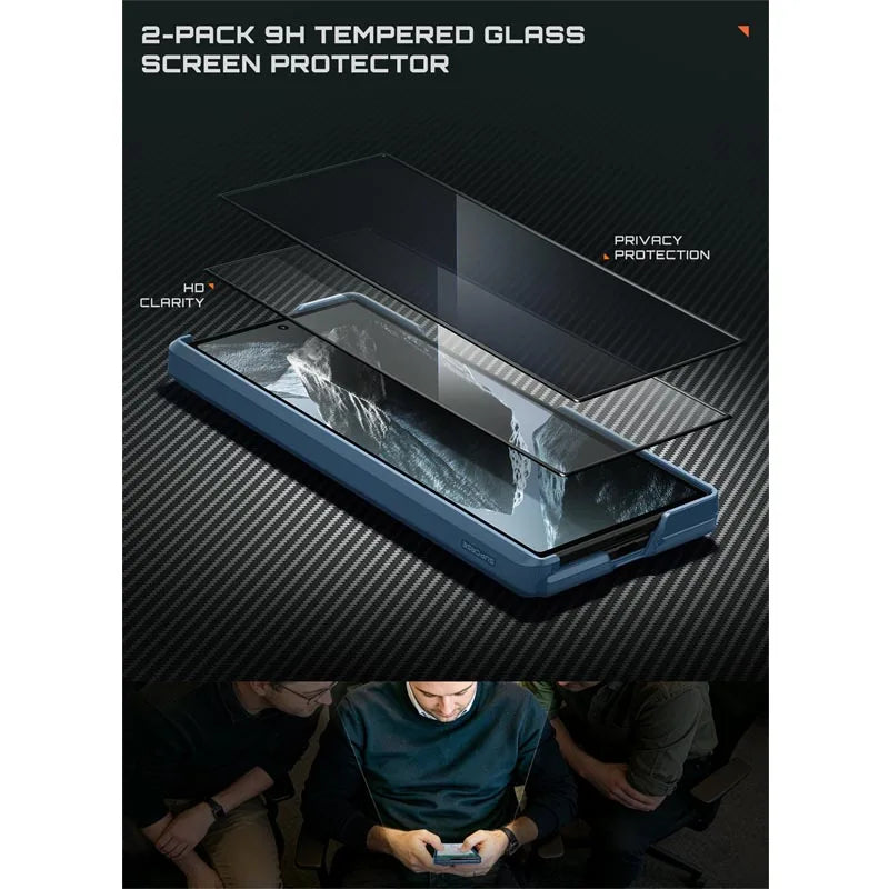 Full Body Rugged Phone Case with Magnetic Rotating Stand and Two Screen Protectors for Samsung Galaxy Z Fold 7 and Z Fold 8 Ultra
