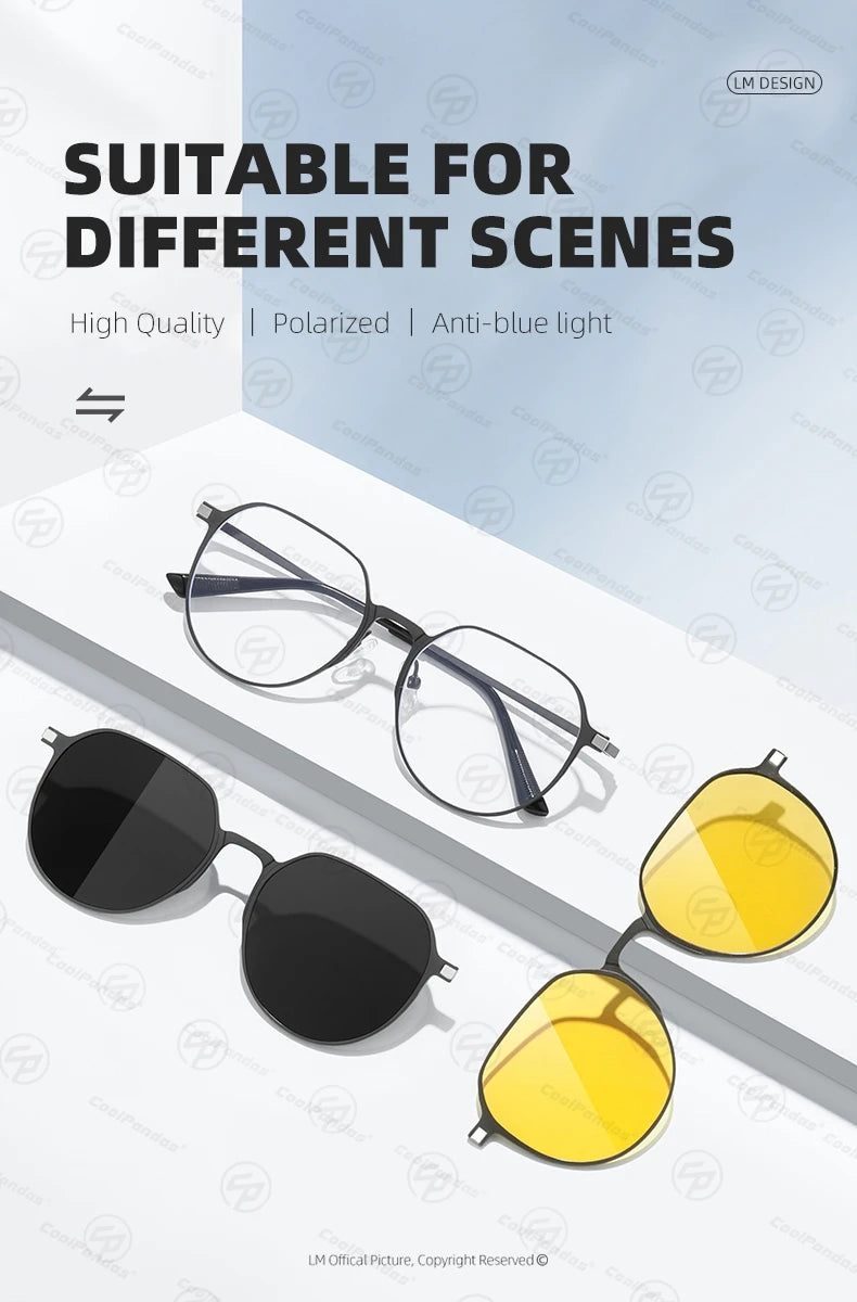 3 In 1 Magnetic Clip On Polarized Sunglasses UV400 Anti Blue Light Night Vision Glasses for Men Women