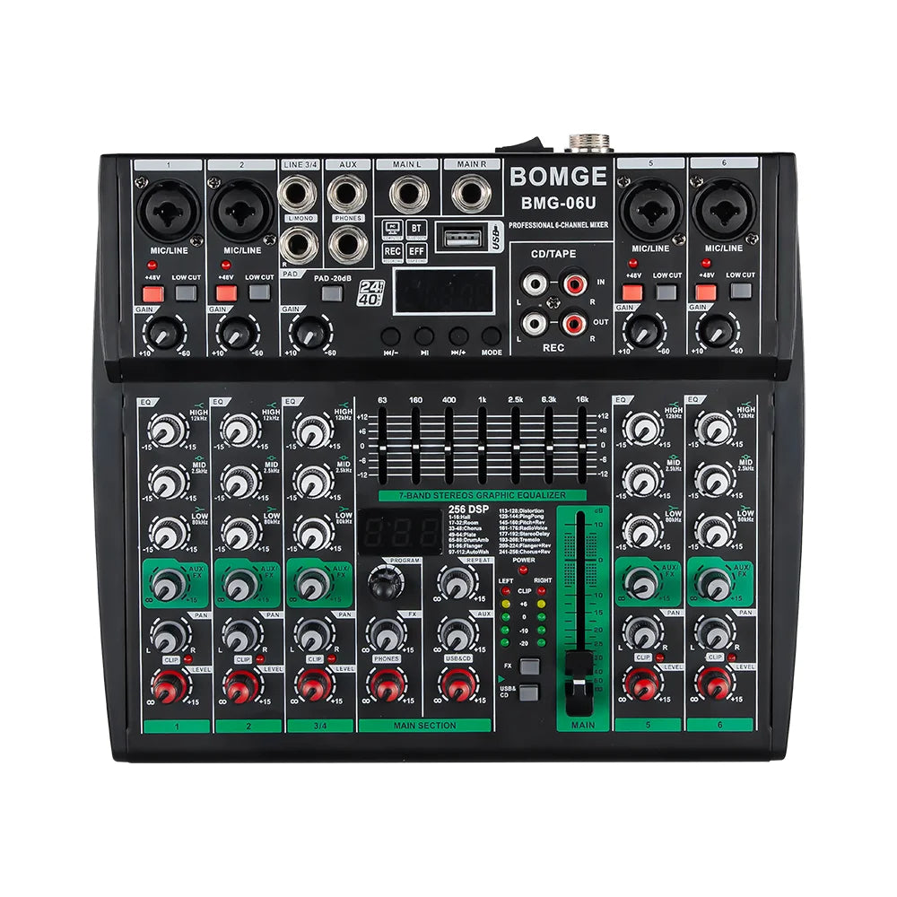 Compact Audio Mixer with 256 DSP Effects and 7 Band Master EQ
