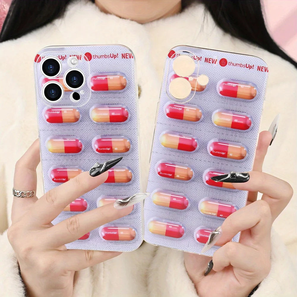 Creative Artistic Cartoon Red And Yellow Pills Phone Case For iPhone 16 15 14 13 Pro Max Plus X XS Funny Silicone Cover